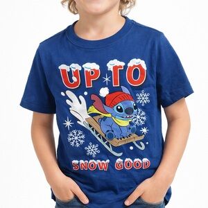 Disney Blue Kids Graphic Tee - 'Up To Snow Good' Stitch Sled Design
